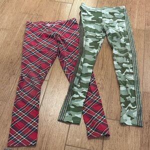 Crewcuts Red Plaid Leggings & Green Camo Stripe Leggings - 2-Pack
